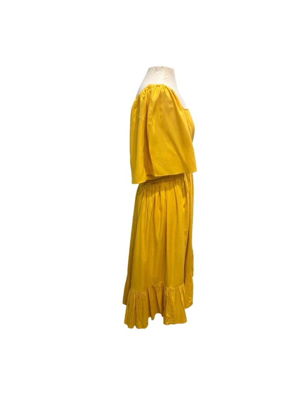 Jessakae Collection Mustard Yellow Midi Dress XL Square Neck Smocked Back Rayon - Picture 5 of 7